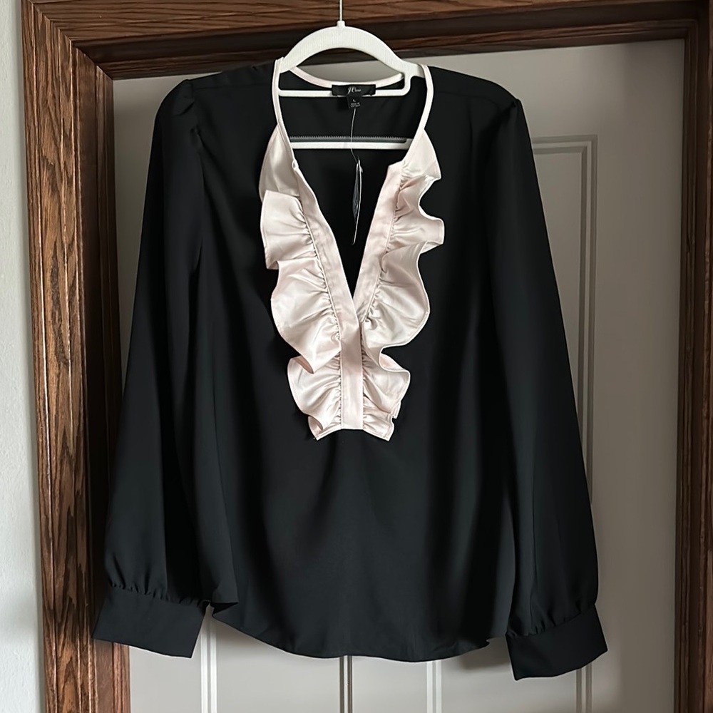 NWT J. Crew Long-sleeve Ruffle Front Top in Satin Crepe Style AE861